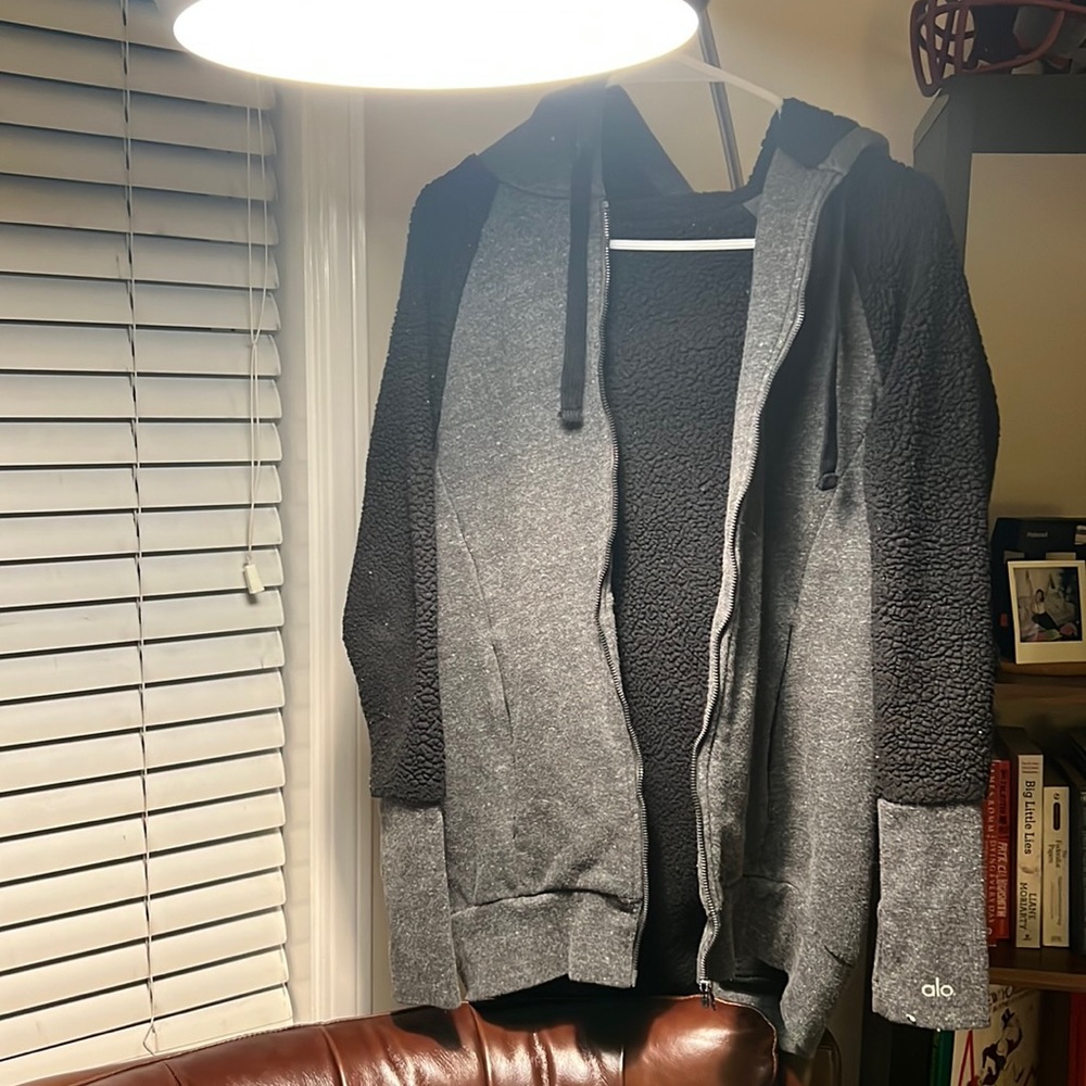 Alo Hoodie Black Grey Fuzzy